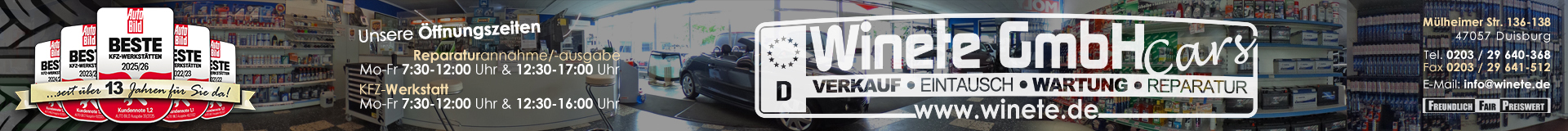 Winete GmbH ★ Kfz-Werkstatt ★ Service ★ Reparatur ★ Autohandel ★ Vermietung